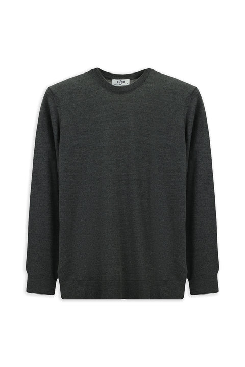 Orta Anrasit Melanj Bisiklet Yaka Regular Fit Yünlü Örme Triko Kazak