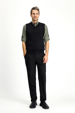  Siyah V Yaka Pamuklu Triko Süveter