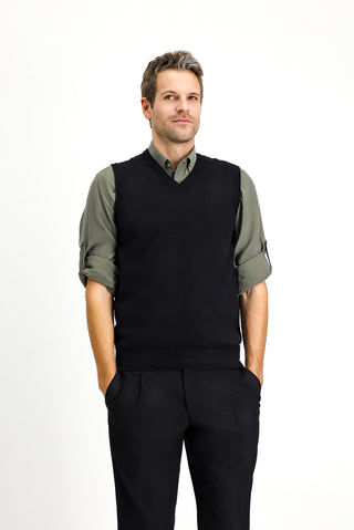  Siyah V Yaka Pamuklu Triko Süveter