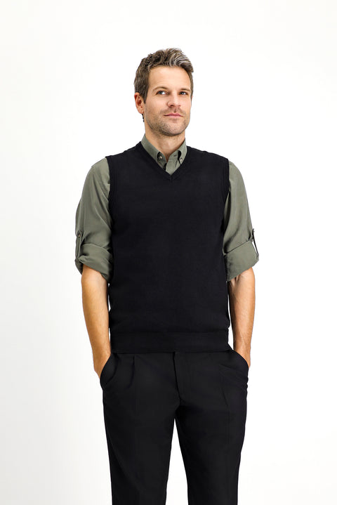 Siyah V Yaka Pamuklu Triko Süveter