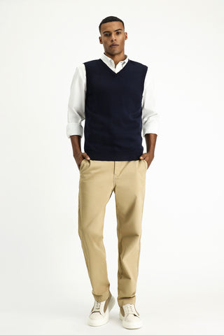  Koyu Lacivert V Yaka Pamuklu Triko Süveter