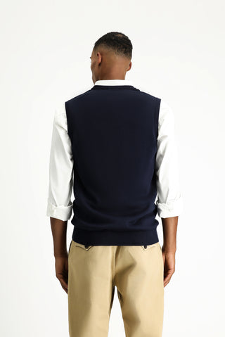  Koyu Lacivert V Yaka Pamuklu Triko Süveter