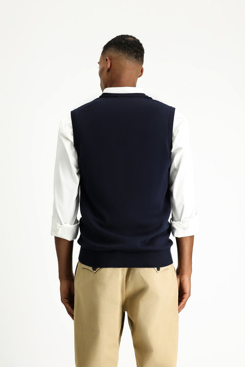 Koyu Lacivert V Yaka Pamuklu Triko Süveter