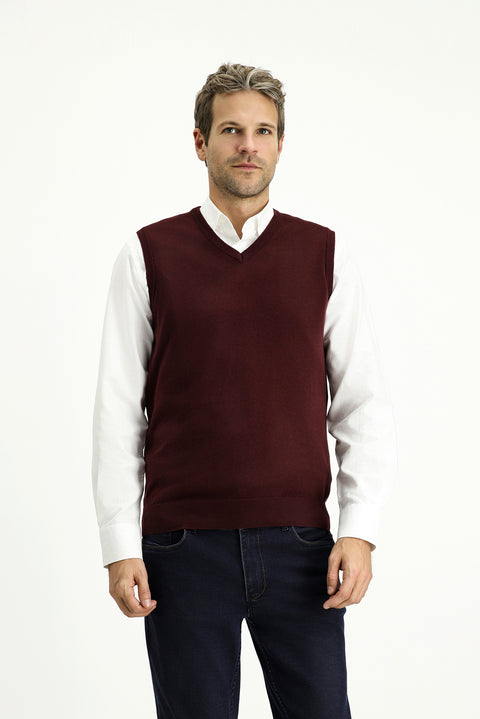 Koyu Bordo V Yaka Pamuklu Triko Süveter