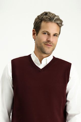  Koyu Bordo V Yaka Pamuklu Triko Süveter