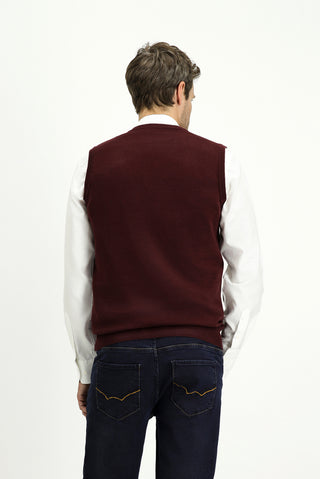  Koyu Bordo V Yaka Pamuklu Triko Süveter