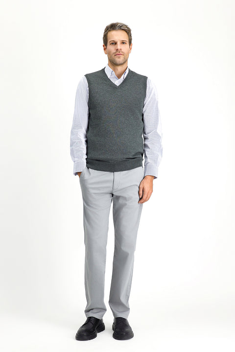 Koyu Antrasit Melanj V Yaka Pamuklu Triko Süveter