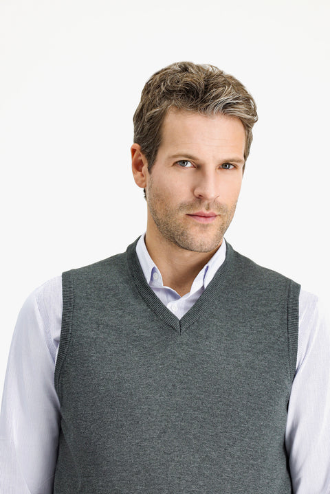 Koyu Antrasit Melanj V Yaka Pamuklu Triko Süveter