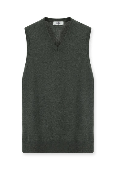 Koyu Antrasit Melanj V Yaka Pamuklu Triko Süveter