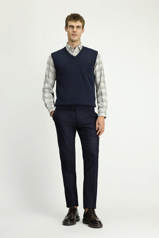  Koyu Lacivert V Yaka Pamuklu Kaşmir Triko Süveter