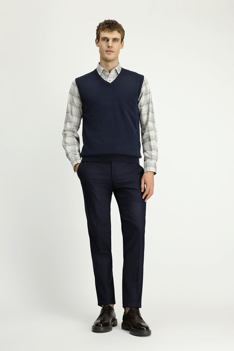 Koyu Lacivert V Yaka Pamuklu Kaşmir Triko Süveter