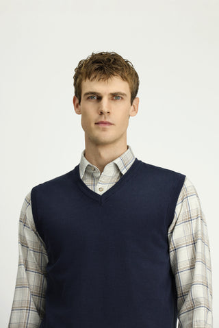  Koyu Lacivert V Yaka Pamuklu Kaşmir Triko Süveter