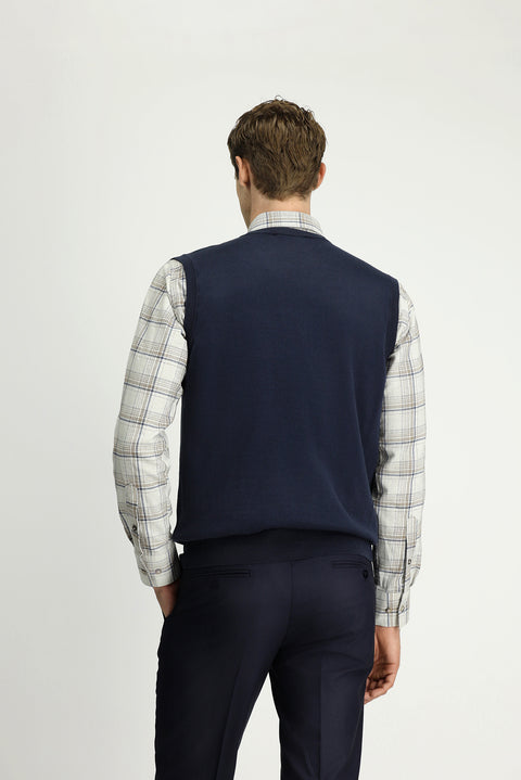 Koyu Lacivert V Yaka Pamuklu Kaşmir Triko Süveter