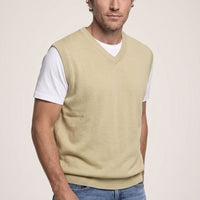 Medium Beige V-Neck Cotton Cashmere Knit Sweater