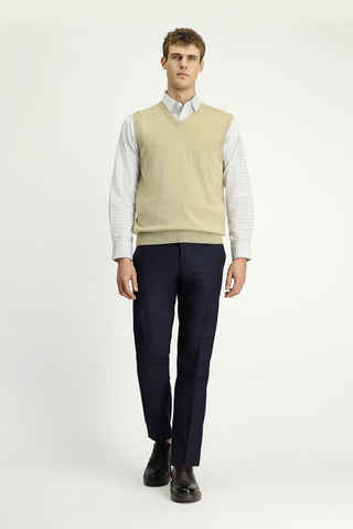  Orta Bej V Yaka Pamuklu Kaşmir Triko Süveter