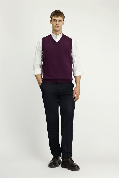 Koyu Bordo V Yaka Pamuklu Kaşmir Triko Süveter