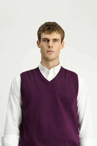  Koyu Bordo V Yaka Pamuklu Kaşmir Triko Süveter