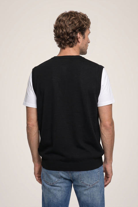 Black V-Neck Wool Knit Sweater