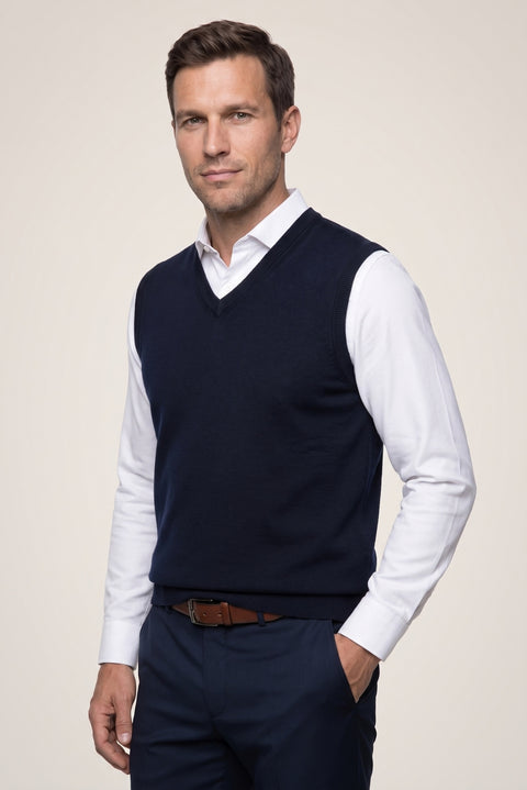Dark Navy V-Neck Wool Knit Sweater