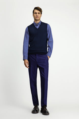  Koyu Lacivert V Yaka Yünlü Triko Süveter