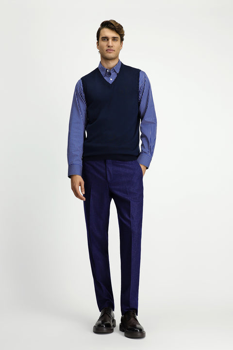 Koyu Lacivert V Yaka Yünlü Triko Süveter