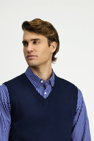  Koyu Lacivert V Yaka Yünlü Triko Süveter