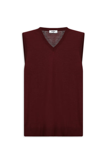  Koyu Bordo V Yaka Yünlü Triko Süveter