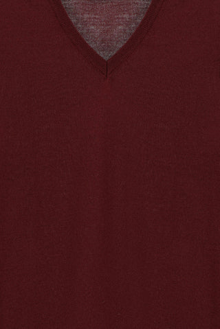  Koyu Bordo V Yaka Yünlü Triko Süveter