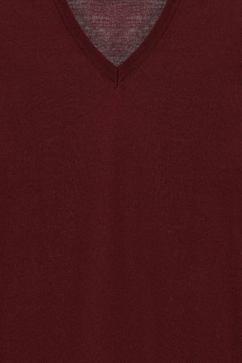 Dark Burgundy V-Neck Wool Knit Sweater