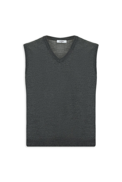 Orta Anrasit Melanj V Yaka Yünlü Triko Süveter