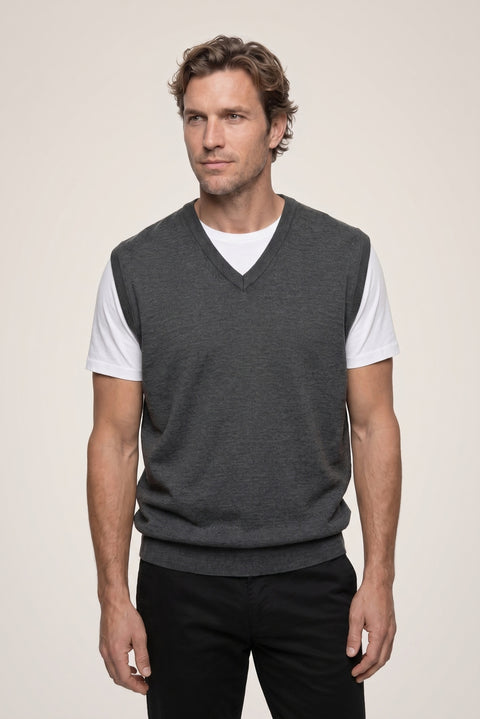 Medium Anthracite Melange V-Neck Wool Knitwear Sweater