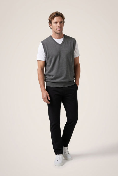 Medium Anthracite Melange V-Neck Wool Knitwear Sweater