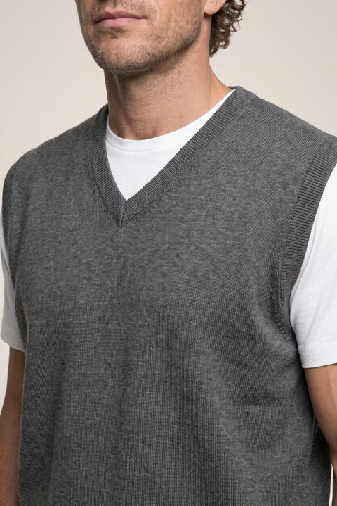 Medium Anthracite Melange V-Neck Wool Knitwear Sweater