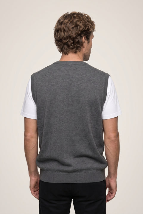 Medium Anthracite Melange V-Neck Wool Knitwear Sweater