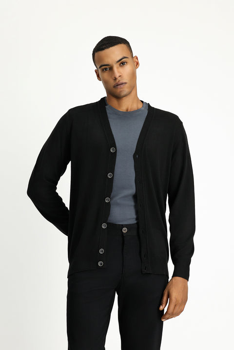 Siyah Pamuklu Triko Hırka