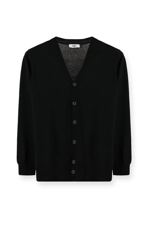 Black Cotton Knit Cardigan