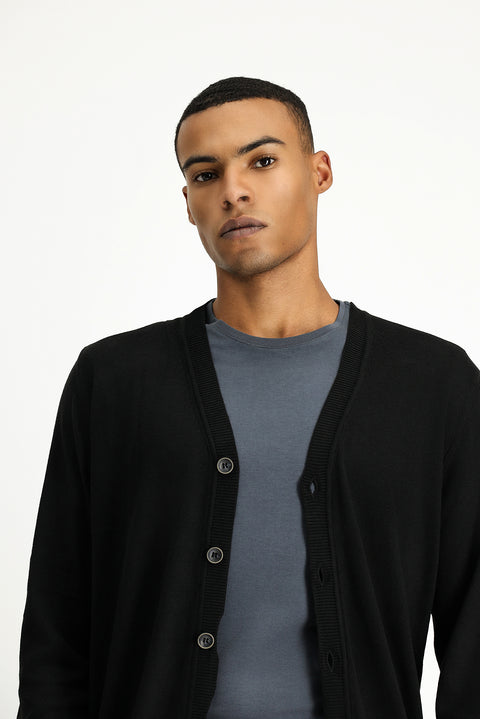 Siyah Pamuklu Triko Hırka