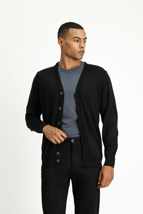 Siyah Pamuklu Triko Hırka