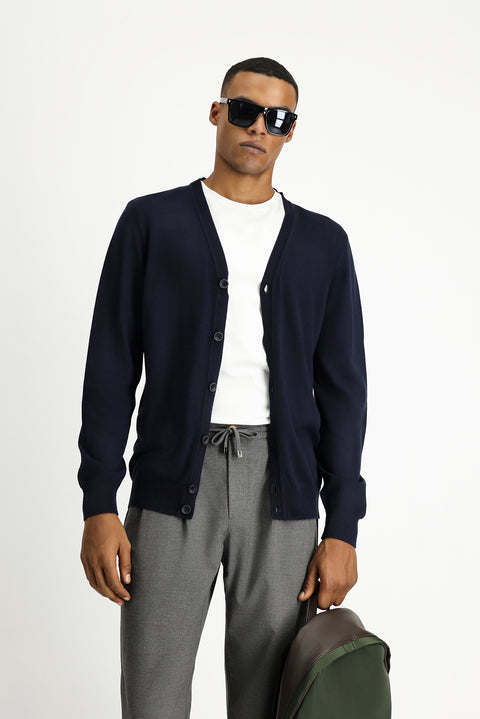 Koyu Lacivert Pamuklu Triko Hırka