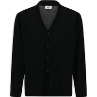 Siyah V Yaka Düğmeli Yünlü Örme Triko Hırka