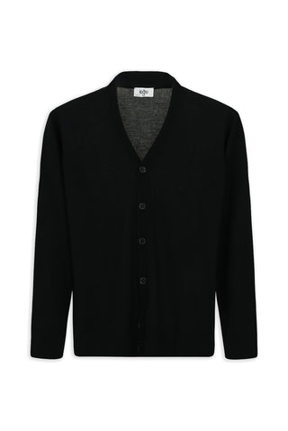  Siyah V Yaka Düğmeli Yünlü Örme Triko Hırka