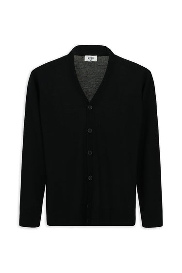  Siyah V Yaka Düğmeli Yünlü Örme Triko Hırka