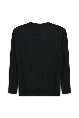  Siyah V Yaka Düğmeli Yünlü Örme Triko Hırka