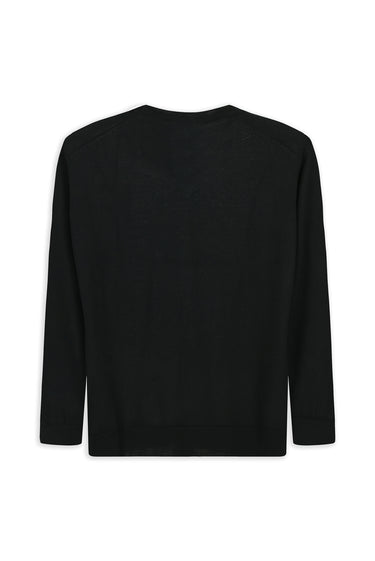  Siyah V Yaka Düğmeli Yünlü Örme Triko Hırka