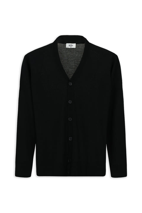 Black V-Neck Buttoned Wool Knitted Cardigan