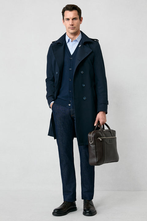 Koyu Lacivert V Yaka Düğmeli Yünlü Örme Triko Hırka