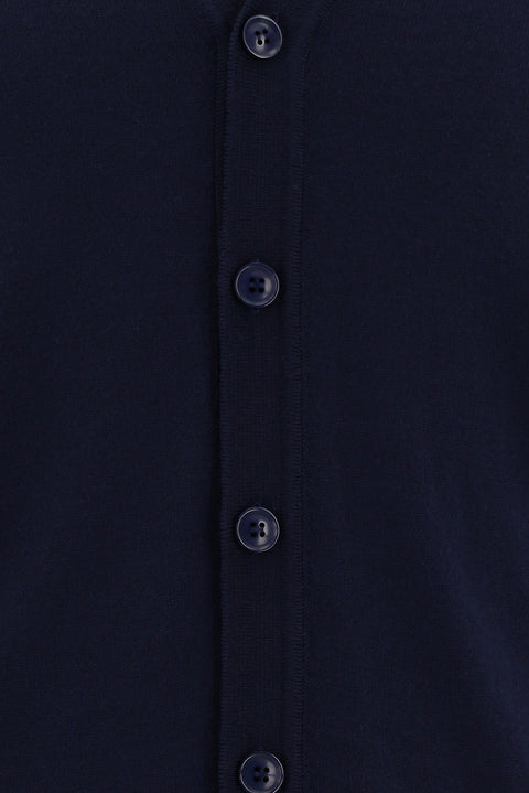 Koyu Lacivert V Yaka Düğmeli Yünlü Örme Triko Hırka