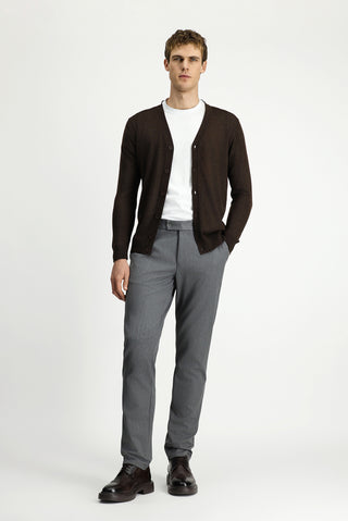  Koyu Kahve Melanj V Yaka Dü?meli Yünlü Örme Triko H?rka-Ki??l?