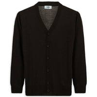 Koyu Kahve Melanj V Yaka Düğmeli Yünlü Örme Triko Hırka