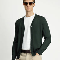 Asker Haki V Yaka Düğmeli Yünlü Örme Triko Hırka